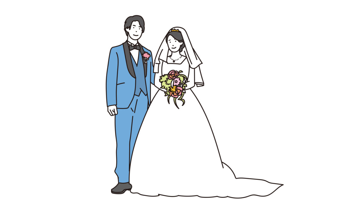 宮崎の結婚相談所グランマリーの成婚率の高さをアピール。結婚式のイラスト。